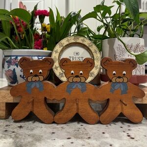 Vintage Wooden Teddy Bear Wall Hook Rack